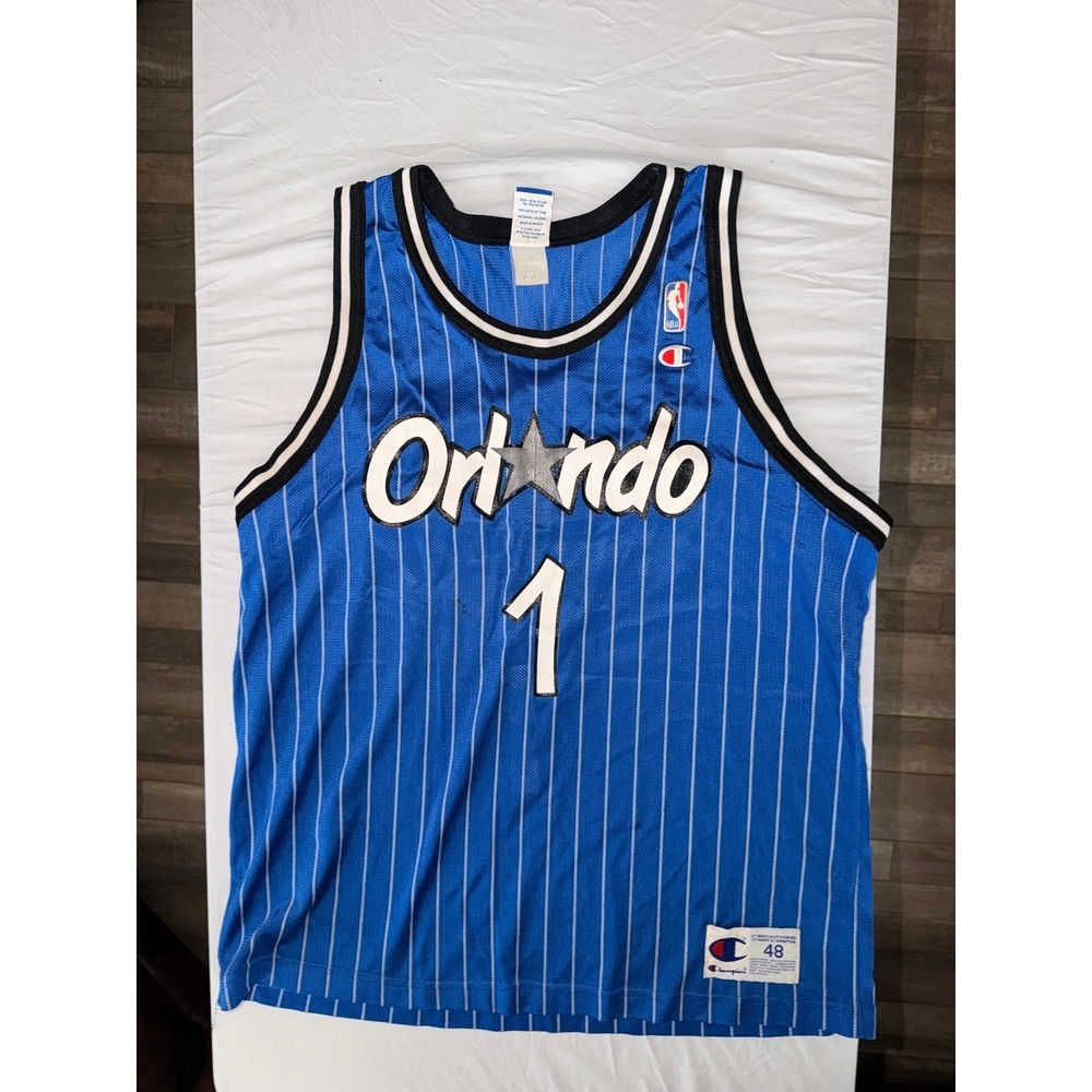 Vtg Champion Orlando Magic Penny Hardaway 1 NBA Jersey Blue Pinstripe Size 48